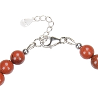 Bracelet en jaspe (rouge), boules de 6mm, chaîne d'extension, rhodié