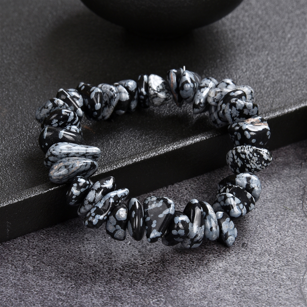 Armband, Obsidian (Schneeflockenobsidian), 04-07 x 12-16mm Nuggets