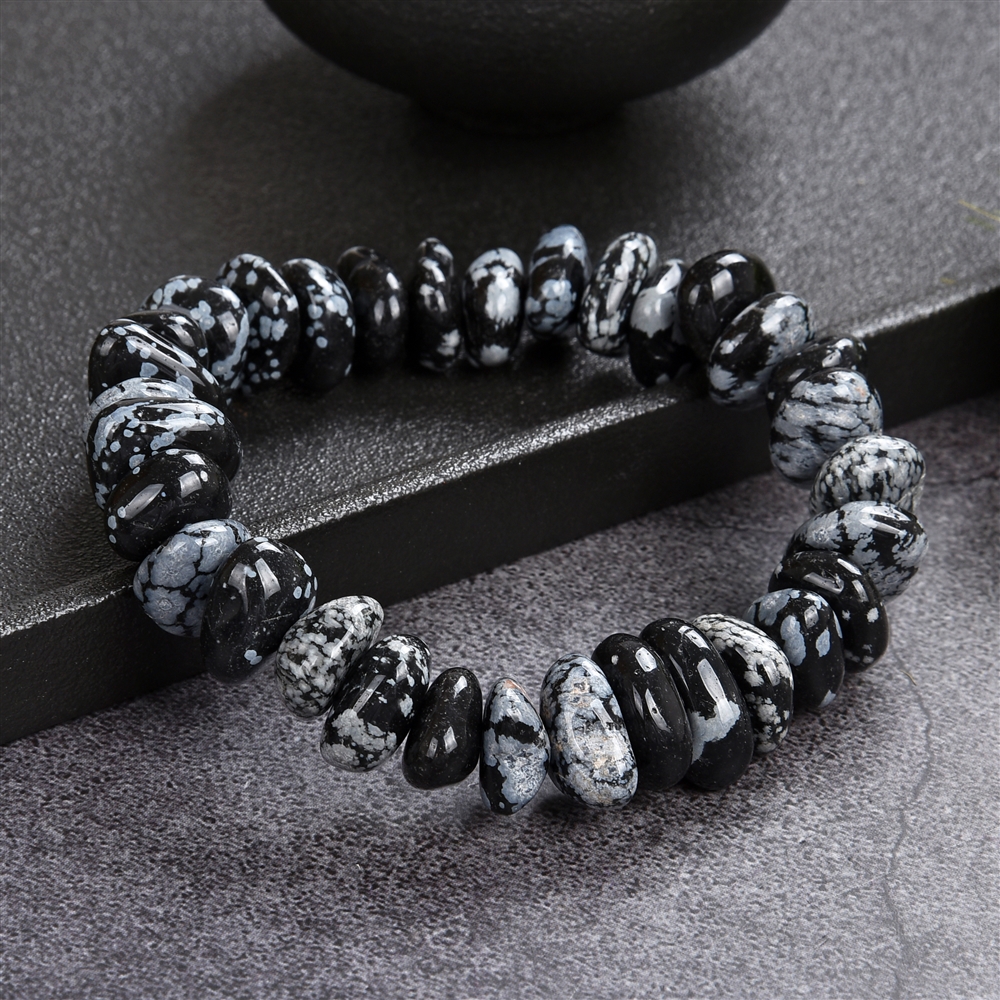 Pulsera, Obsidiana (obsidiana copo de nieve), 06-09 x 14-18mm pepitas