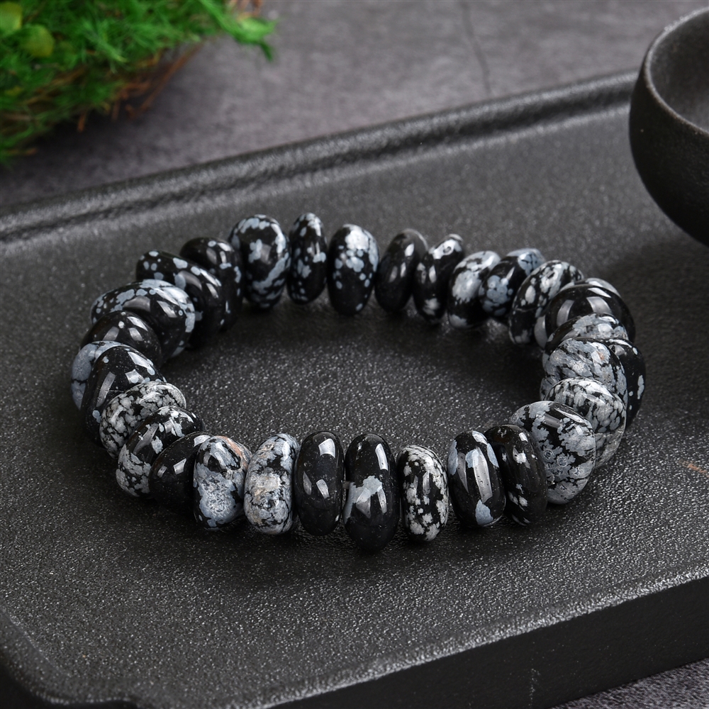 Bracelet, Obsidian (snowflake obsidian), 06-09 x 14-18mm nuggets