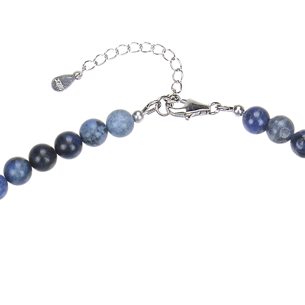 Collana di dumortierite, perle (6 mm), rodiato, catena di prolungamento