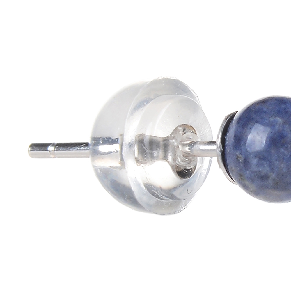 Earstud Dumortierite, ball, 4mm, rhodium plated