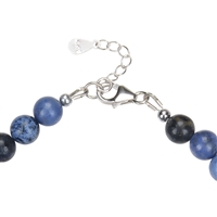Bracelet Dumortierite, 6mm beads, extension chain, rhodium plated