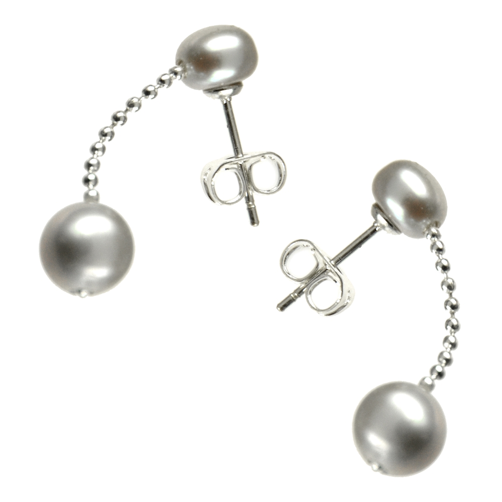 Earstud double pearl 6mm light grey