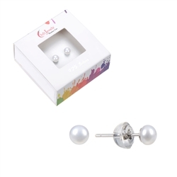 0618445104 Earstud pearl (bl.), ball, 4mm, rhodium plated | gems, healing stones & jewelry