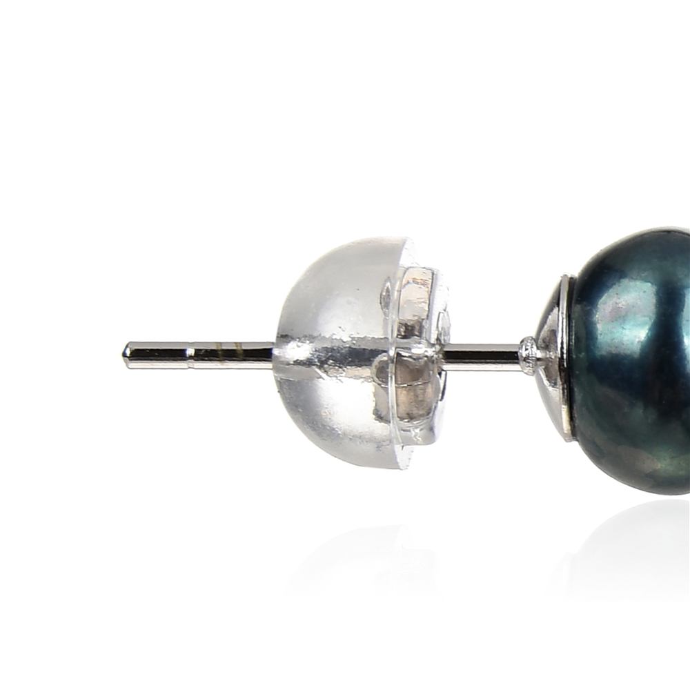 10 Paar Ohrstecker Perlen, Farben gemischt, 6mm, Silber