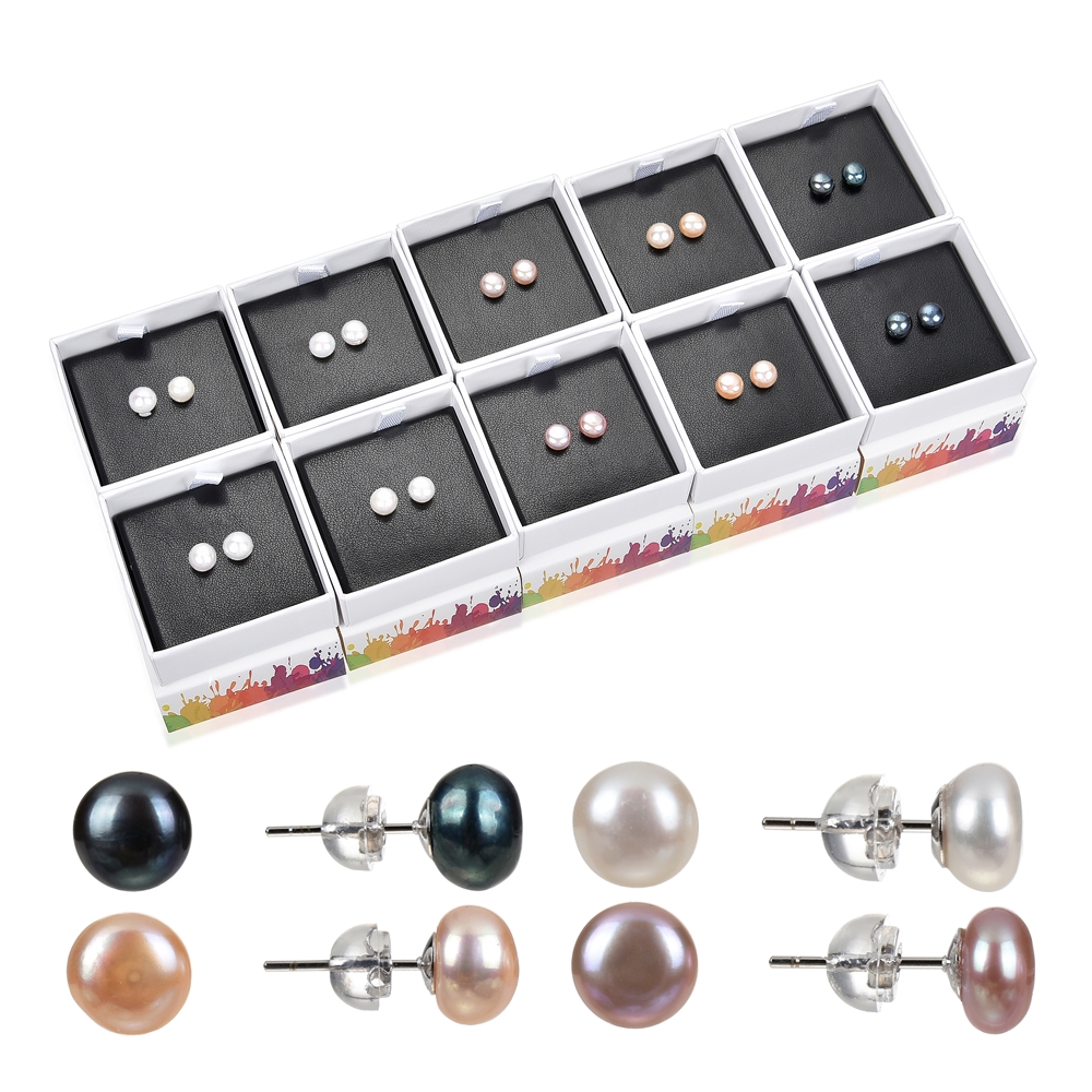 10 paia di orecchini a perno, colori misti, 8 mm, argento | Marco Schreier