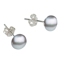 Earstud pearl silver gray (set), ball, 6mm