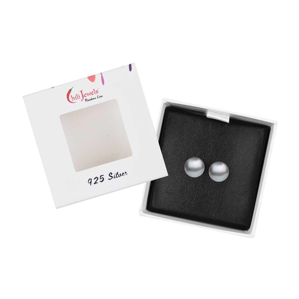 Clous d'oreilles perle gris argenté (teintée), boule, 6mm, rhodié