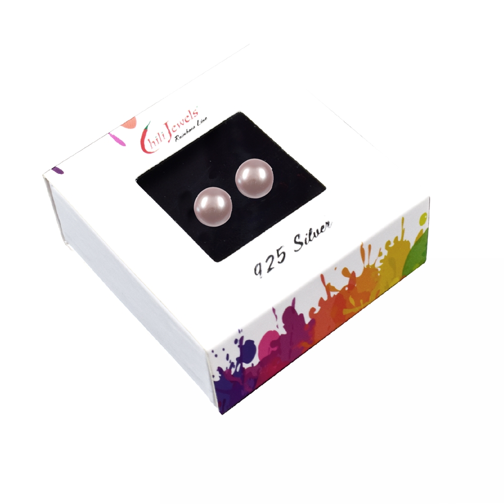 Earstuds pearl purple (natural), ball, 8mm, rhodiniert