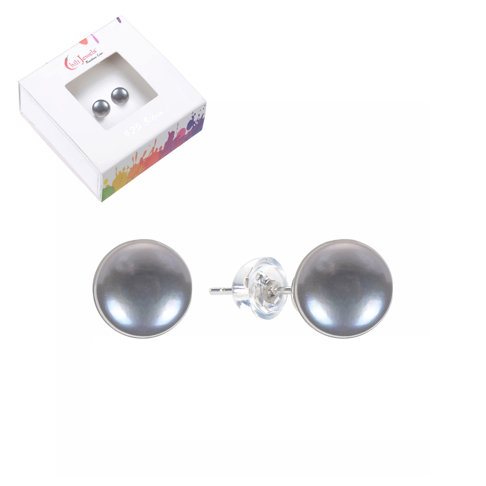 Earstud pearl silver gray (set), ball, 8mm