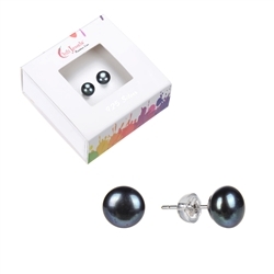 0618445136 Earstud pearl black, ball, 6mm, rhodium plated | gems, healing stones & jewelry