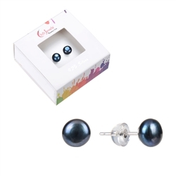 0618445137 Earstuds pearl black, ball, 8mm, rhodium-plated | gems, healing stones & jewelry