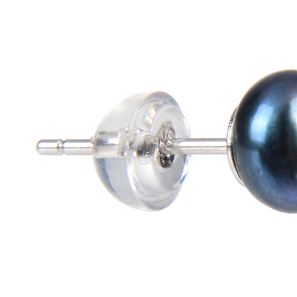 Earstuds pearl peacock (dyed), ball, 8mm, rhodiniert