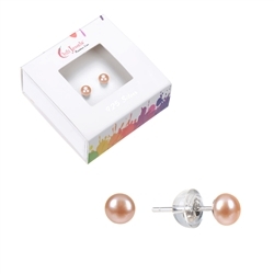 0618445146 Earstud pearl salmon natural, ball, 4mm, rhodium plated | Marco Schreier