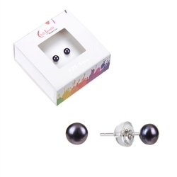 0618445147 Earstud pearl black, ball, 4mm, rhodium plated | gems, healing stones & jewelry