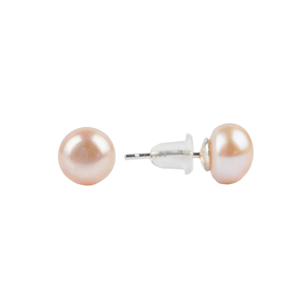 Earstud pearl (pink), button/round, 8mm, rhodium plated, loose