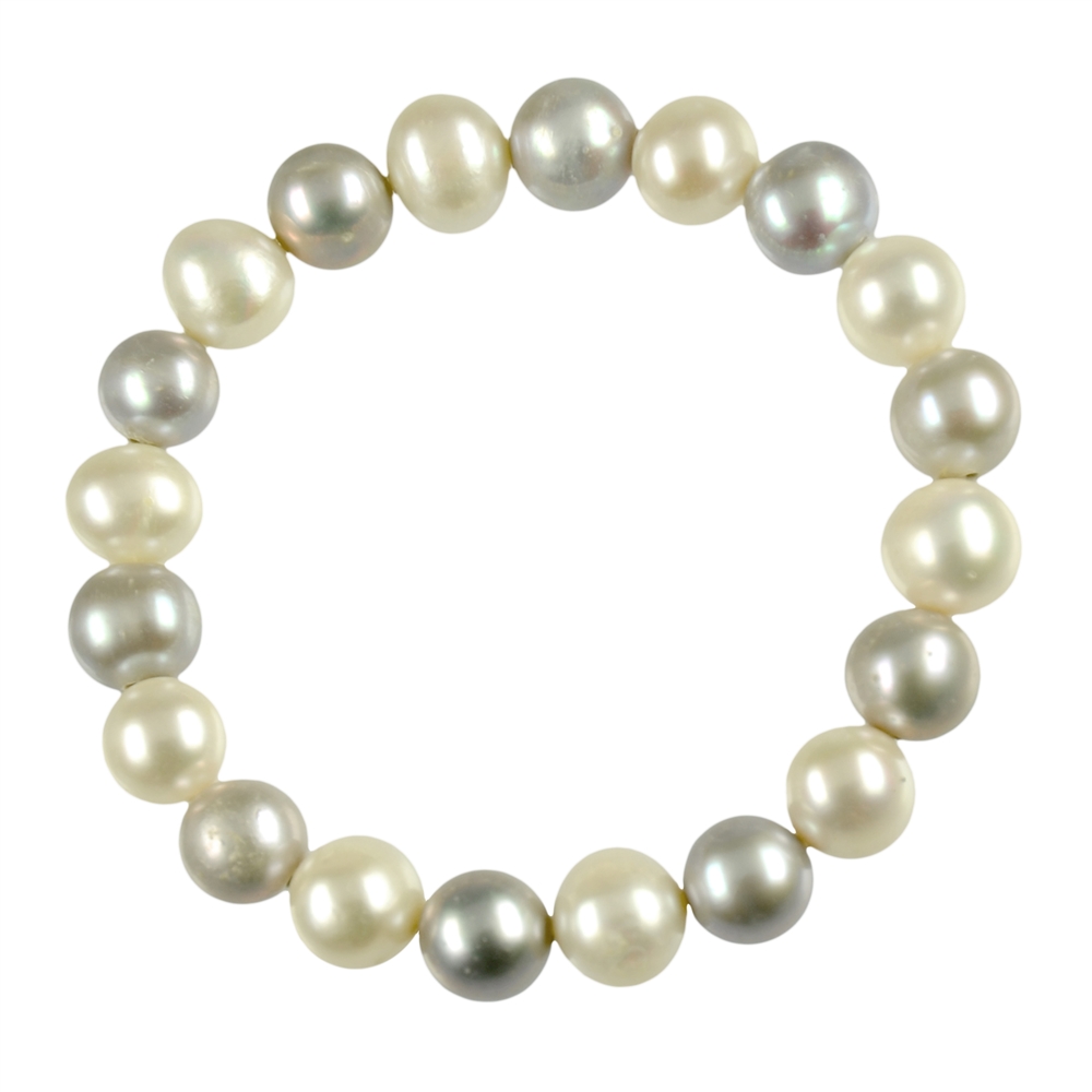Bracelet pearl white/silver alternating, 19cm