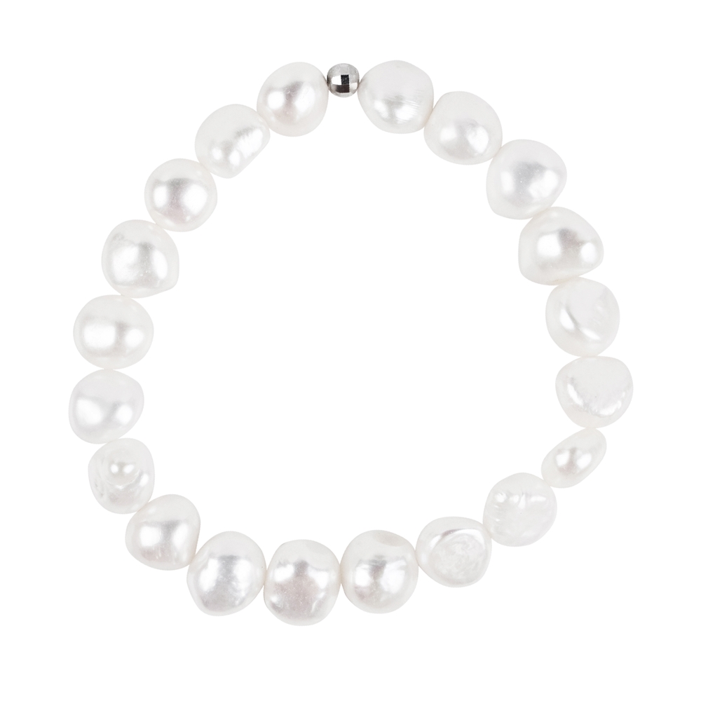 Bracciale, perla (bianca), 08-10 mm a forma libera e piatta