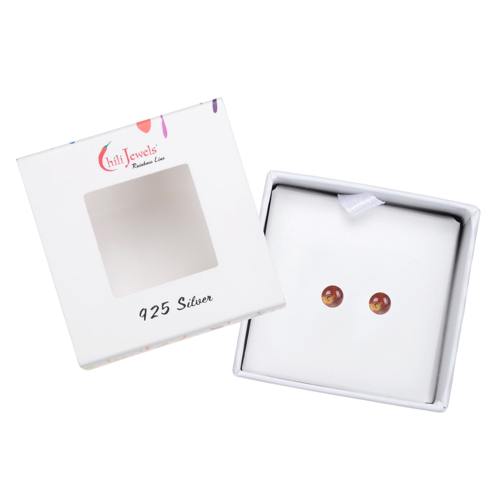 Clous d'oreilles Mookaïte, boule, 4mm, rhodié