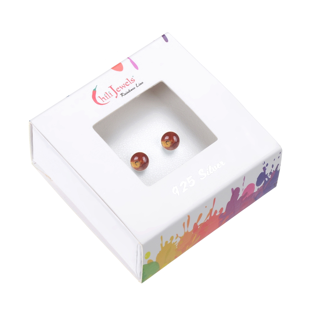 Clous d'oreilles Mookaïte, boule, 4mm, rhodié