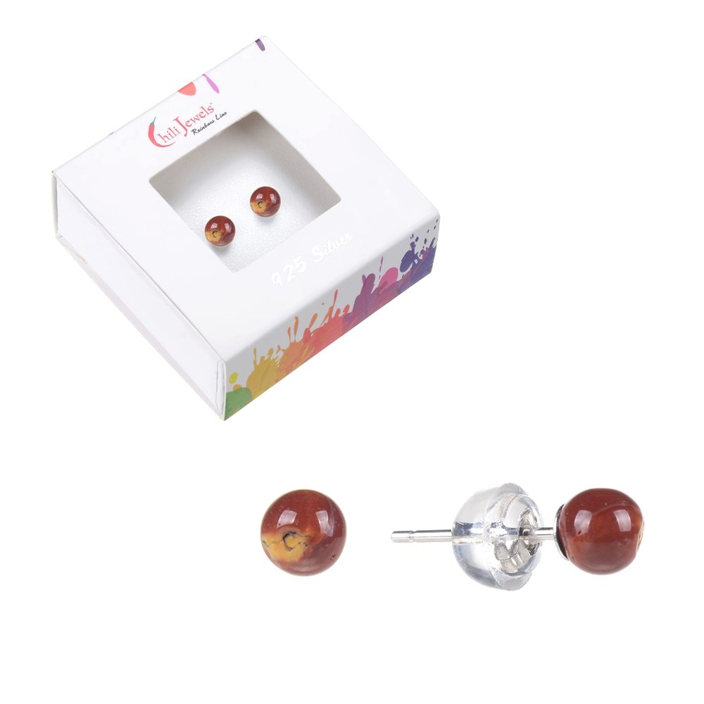 Clous d'oreilles Mookaïte, boule, 4mm, rhodié