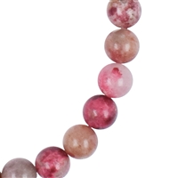 Collana di tulite, perle da 6 mm, catena di prolungamento, rodiata