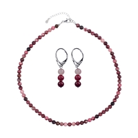 Bracelet Thulite, 6mm beads, extension chain, rhodium plated