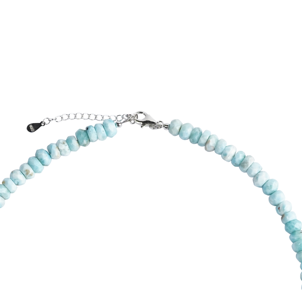 Collana di larimar, bottone sfaccettato (6-7 x 3-4 mm), 45 cm, catena di prolunga