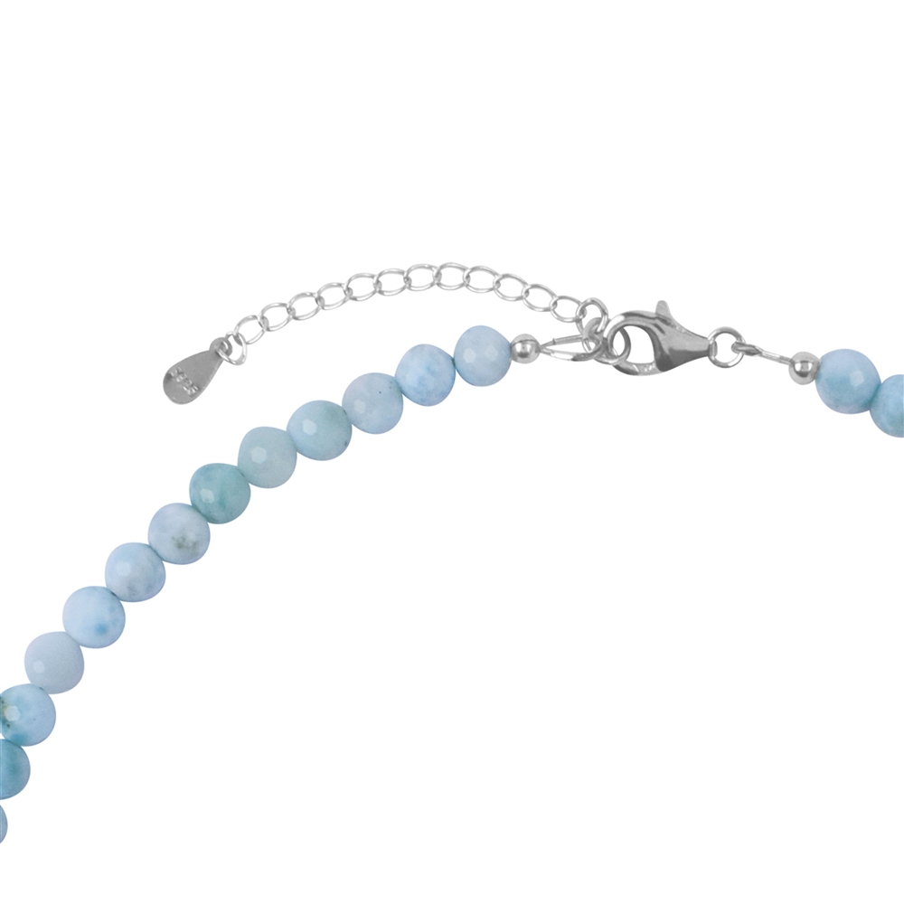 Necklace Larimar, beads (5,5 - 6,0mm), faceted, rhodium plated, extension chain