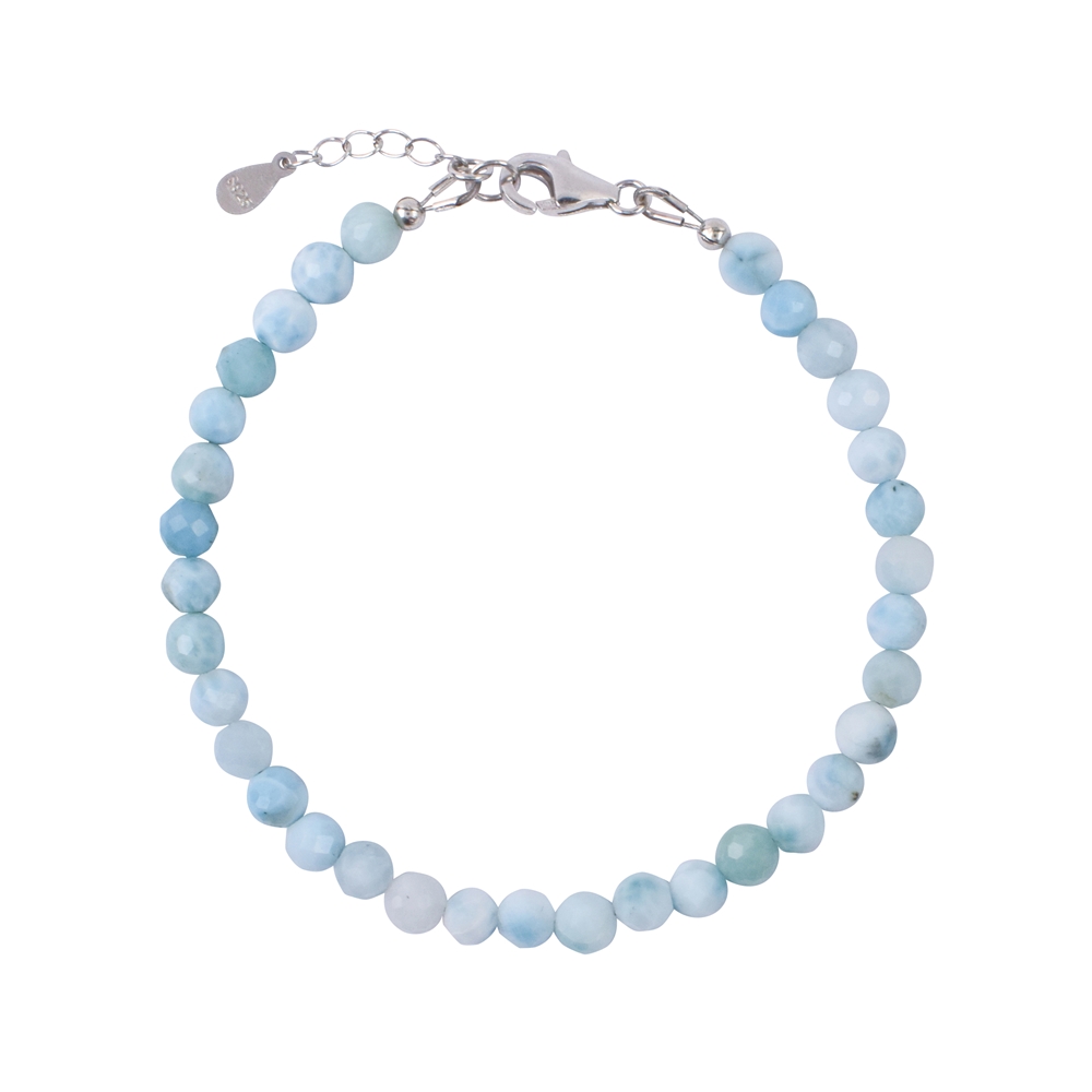 Necklace Larimar, beads (5,5 - 6,0mm), faceted, rhodium plated, extension chain