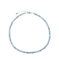 0619614980 Necklace Larimar, beads (5,5 - 6,0mm), faceted, rhodium plated, extension chain | Marco Schreier