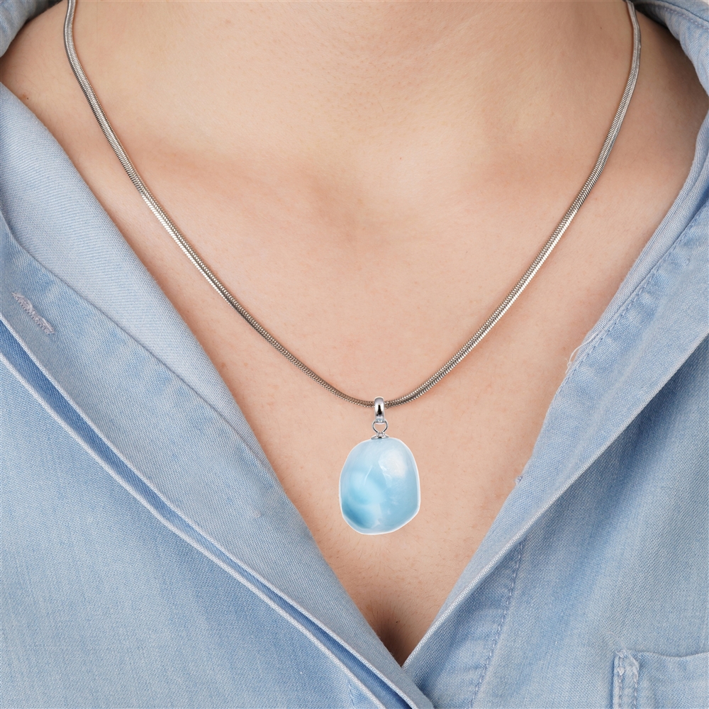 Pendentif Larimar A, Pierre roulée petite, rhodié