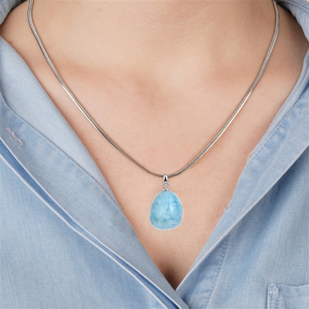 Pendentif Larimar B, Pierre roulée petite, rhodié