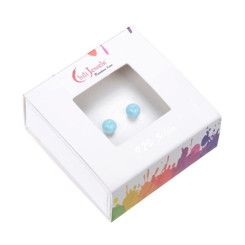 Clous d'oreilles Larimar, boule, 4mm, rhodié