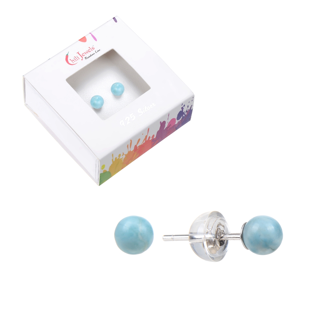 Earstuds Larimar, ball, 4mm, rhodiniert | wholesaler gems &amp; healing stones