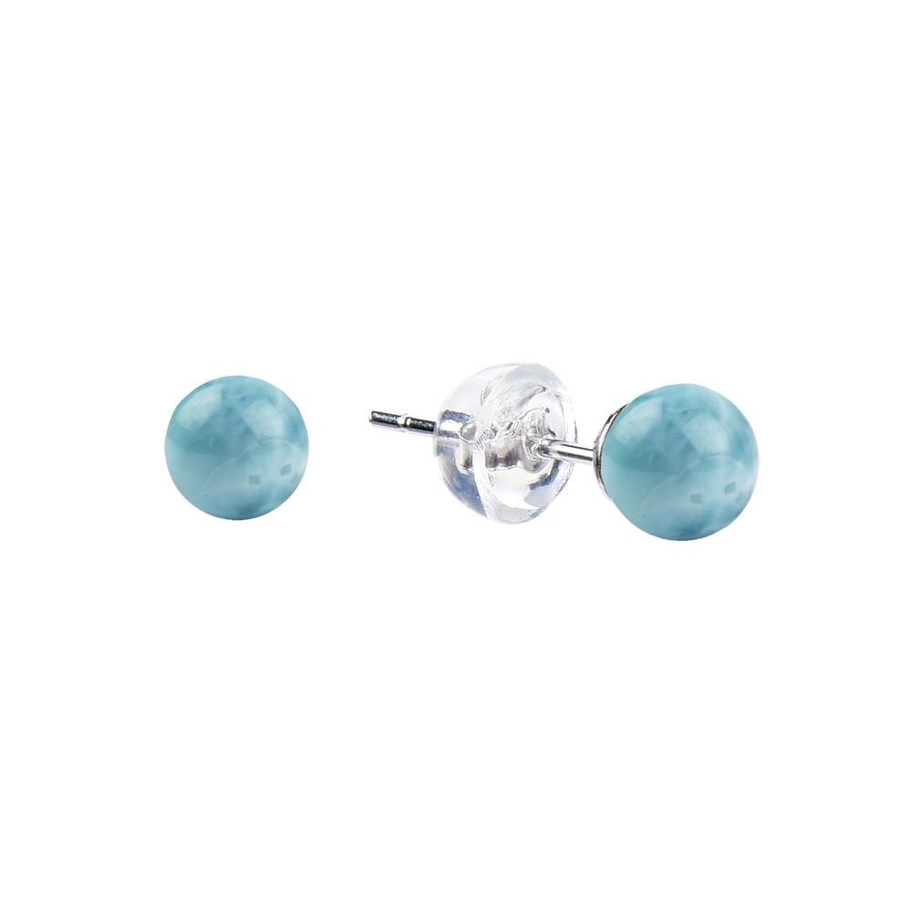 Earstuds Larimar, ball, 6mm, rhodiniert | wholesaler gems &amp; healing stones