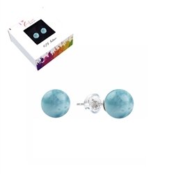 0619645106 Earstud Larimar, ball, 6mm, rhodium plated | wholesaler gems & healing stones