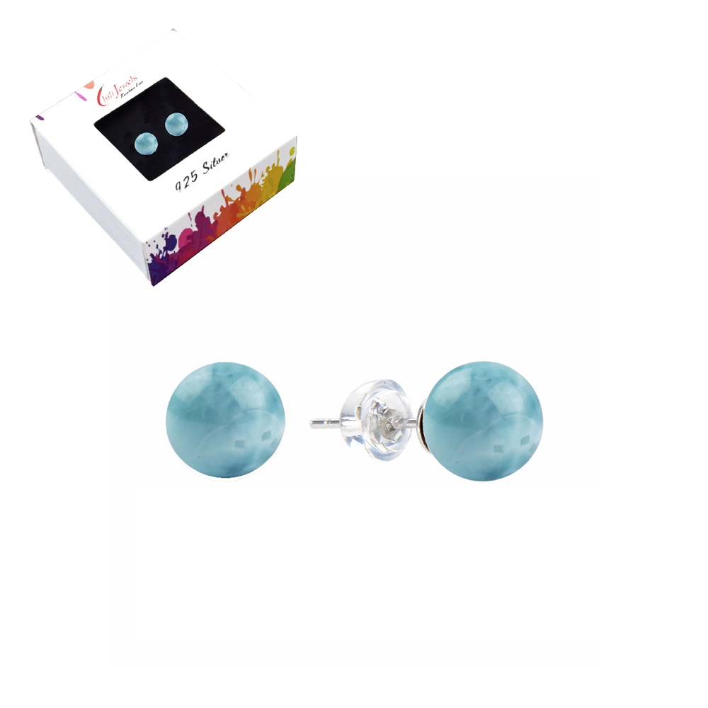 0619645106 Ohrstecker Larimar, Kugel, 6mm, rhodiniert | GH Edelsteine, Heilsteine & Schmuck