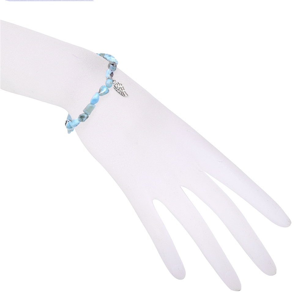 Pulsera, Larimar, pepitas de 06mm, alas de plata, 15cm