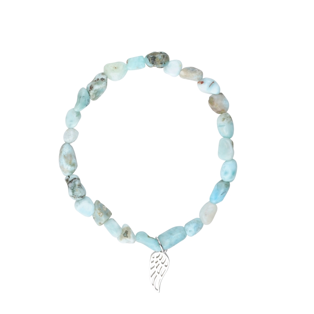 Bracelet, Larimar, 06mm nuggets, silver wings, 15cm