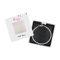 Bracelet en perles rondes Larimar, boules (3mm) facettées, rhodiées, chaînette de rallonge