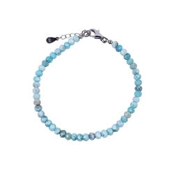 0619666050 Larimar bracelet, button (3 x 4.5 mm) faceted, rhodiniert, extension chain | Marco Schreier