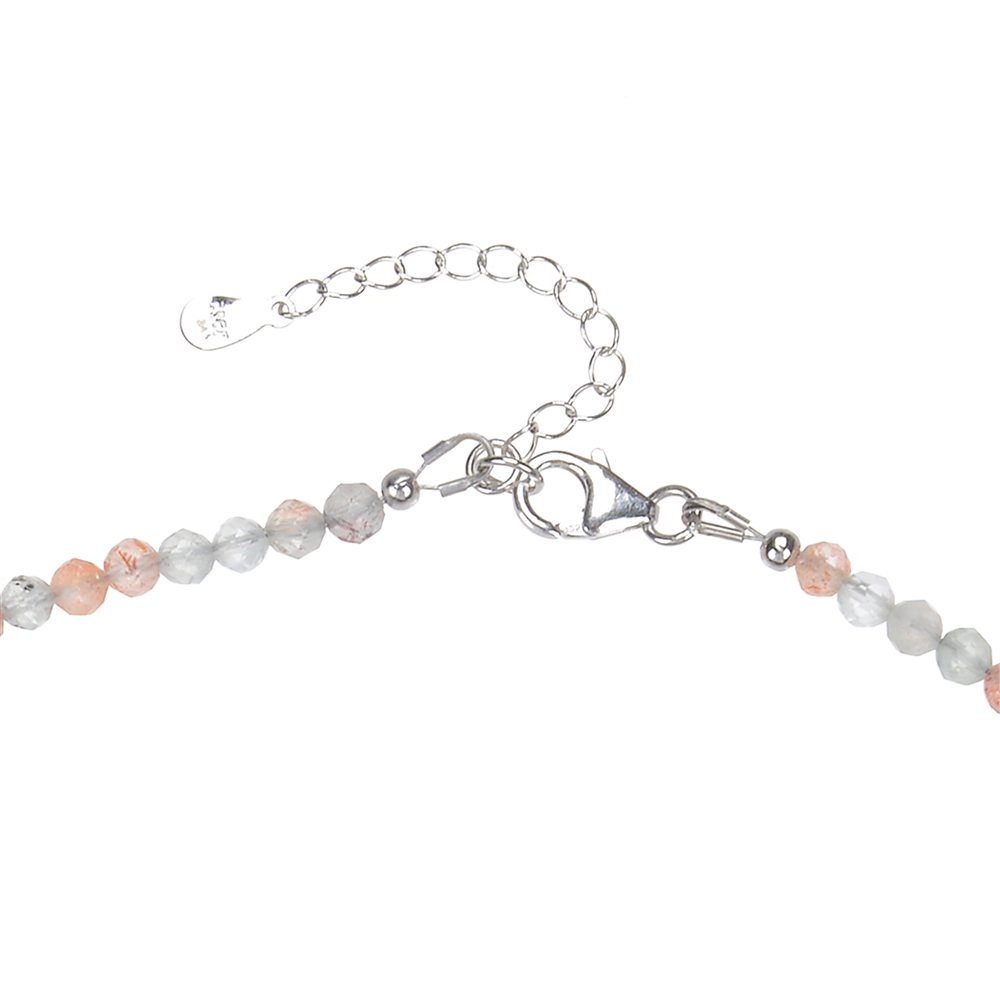 Necklace sunstone (Arusha), beads (4mm) faceted, rhodium plated, extension chain