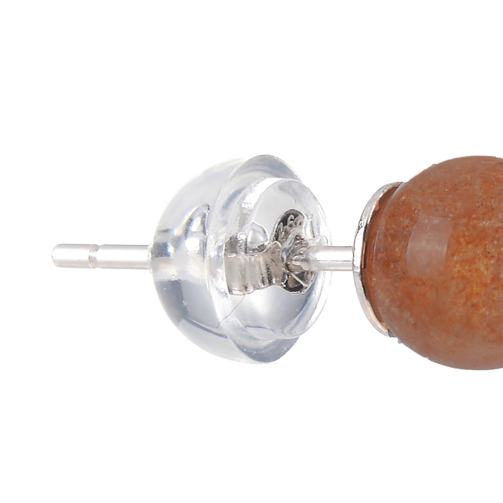 Earstud sunstone, ball, 5,5mm, rhodium plated