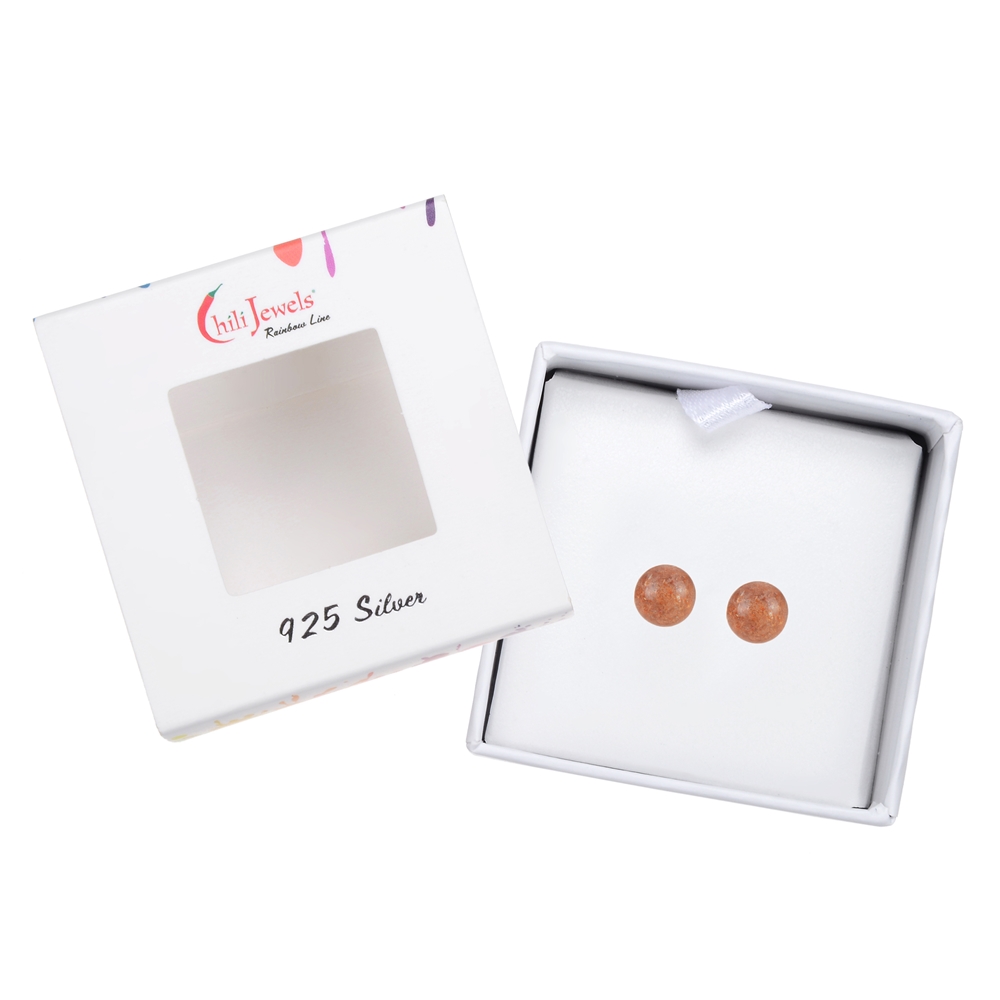 Earstud sunstone, ball, 5,5mm, rhodium plated