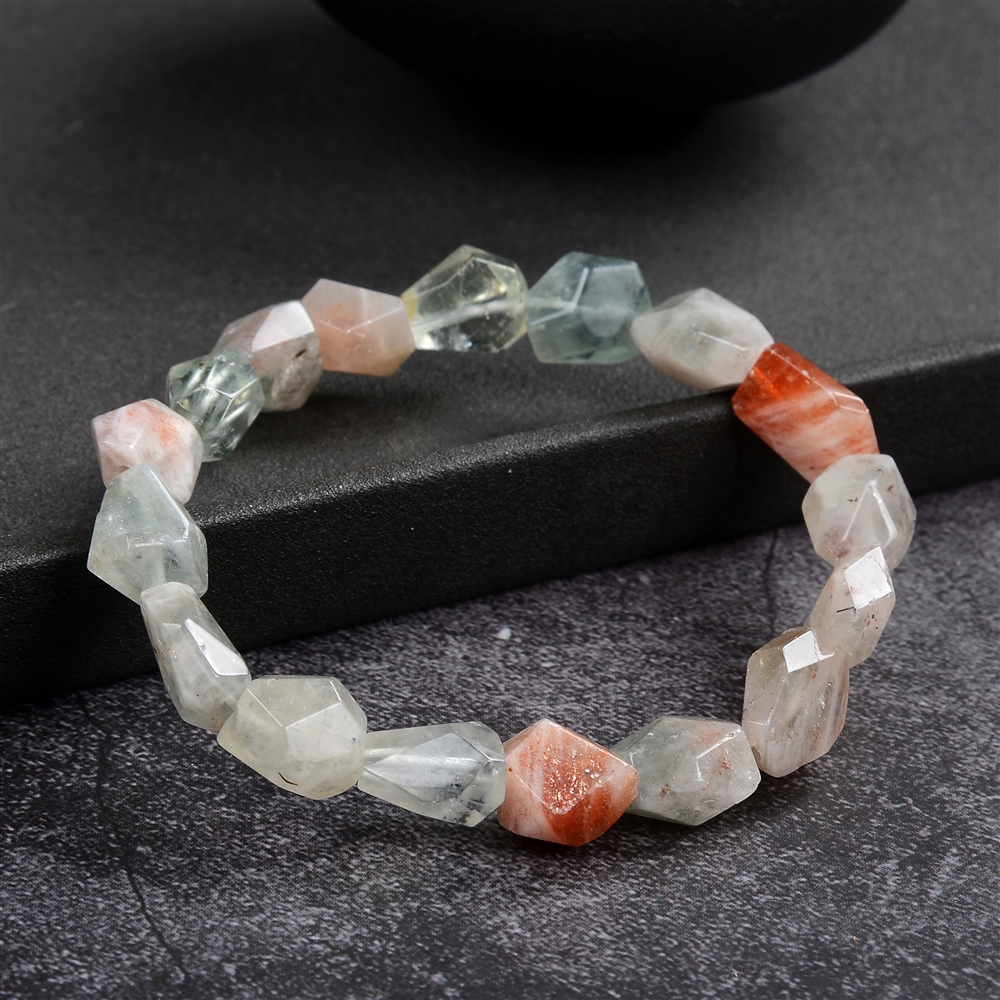 Bracelet, sunstone (Arusha), 10-12 mm nuggets, faceted