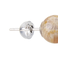 Earstud Petrified Coral, Ball, 8mm, rhodium plated