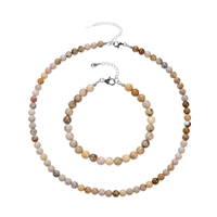 Bracelet petrified coral, 6mm beads, extension chain, rhodium plated
