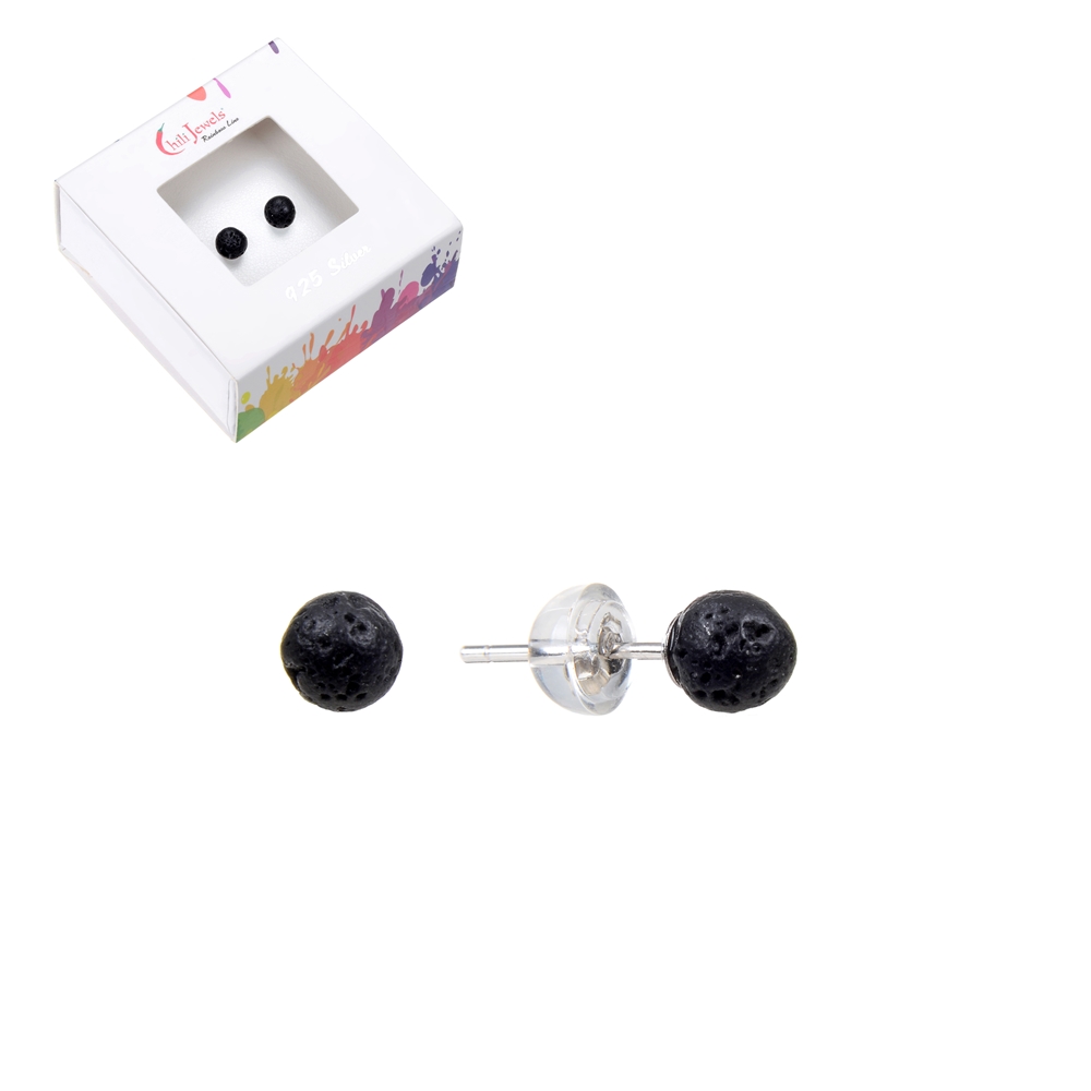 Ohrstecker Lava, Kugel, 4mm, rhodiniert | GH Edelsteine, Heilsteine &amp; Schmuck